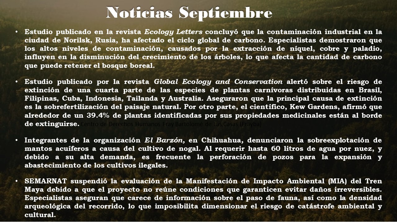 Noticias relevantes del mes de septiembre 2020